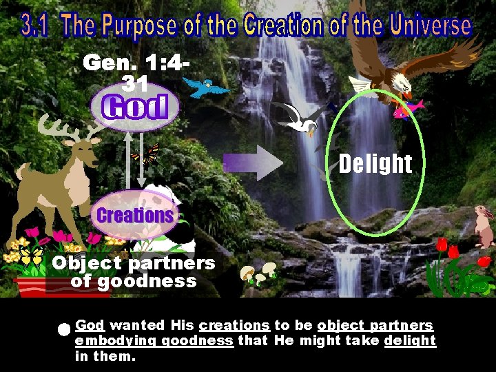 Gen. 1: 431 Delight Creations Object partners of goodness wanted His creations to be Gen. 1: 431 Delight Creations Object partners of goodness wanted His creations to be