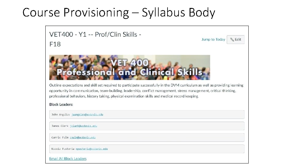 Course Provisioning – Syllabus Body 