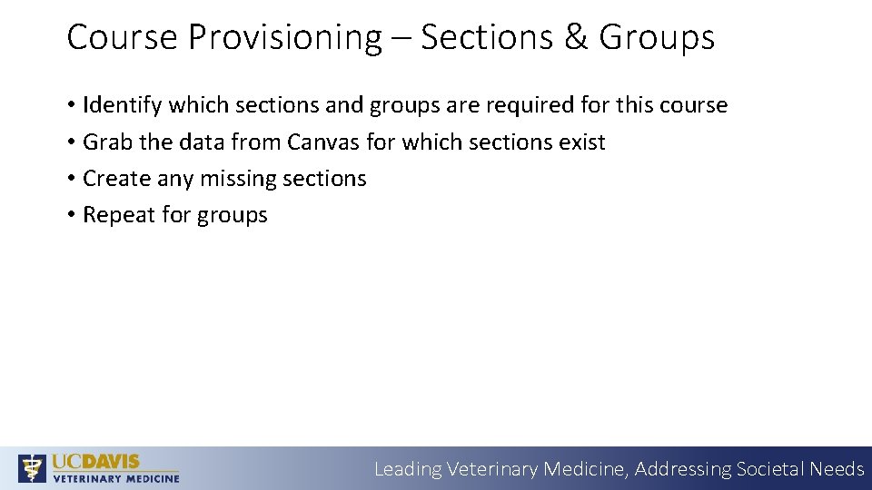 Course Provisioning – Sections & Groups • Identify which sections and groups are required