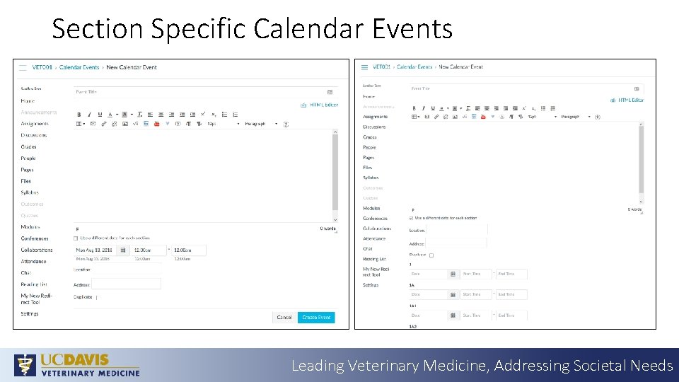 Section Specific Calendar Events Leading Veterinary Medicine, Addressing Societal Needs 