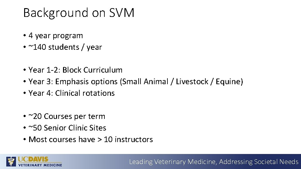 Background on SVM • 4 year program • ~140 students / year • Year