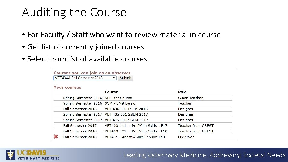 Auditing the Course • For Faculty / Staff who want to review material in