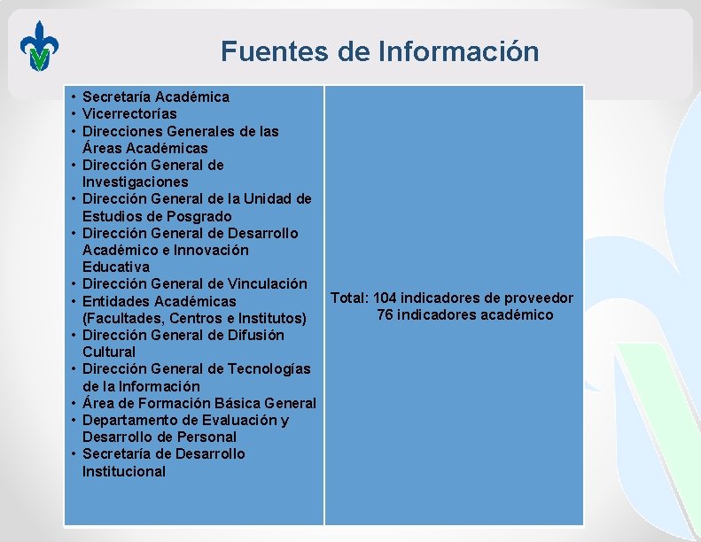 Fuentes de Información • Secretaría Académica • Vicerrectorías • Direcciones Generales de las Áreas