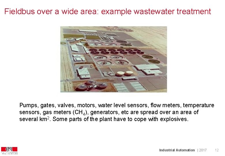 Fieldbus over a wide area: example wastewater treatment Pumps, gates, valves, motors, water level