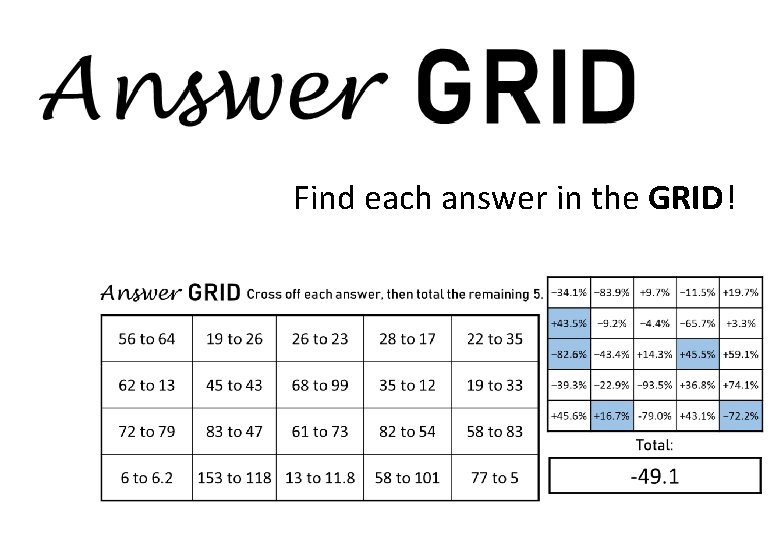 Find each answer in the GRID! Find each answer in the GRID!