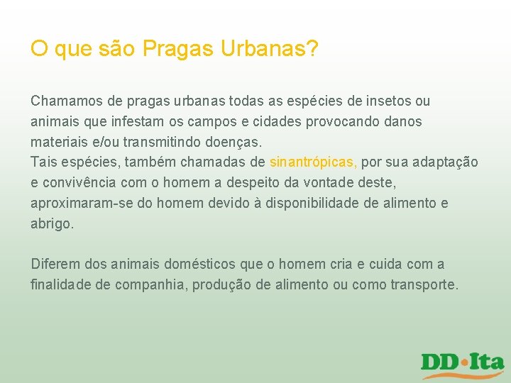 O que são Pragas Urbanas? Chamamos de pragas urbanas todas as espécies de insetos O que são Pragas Urbanas? Chamamos de pragas urbanas todas as espécies de insetos