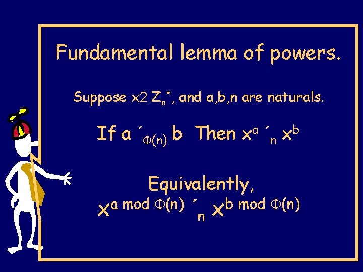 Fundamental lemma of powers. Suppose x 2 Zn*, and a, b, n are naturals.