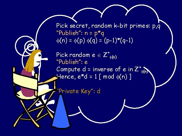 Pick secret, random k-bit primes: p, q “Publish”: n = p*q (n) = (p)