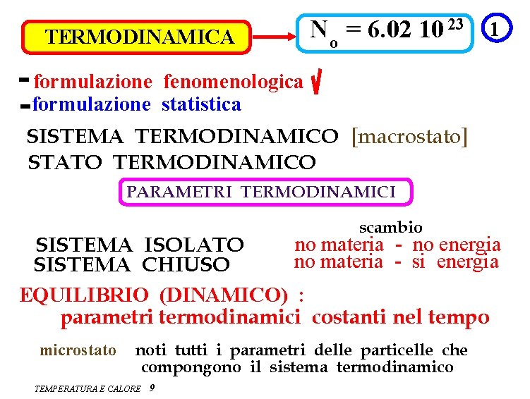 TERMODINAMICA N o = 6. 02 10 23 1 formulazione fenomenologica formulazione statistica SISTEMA