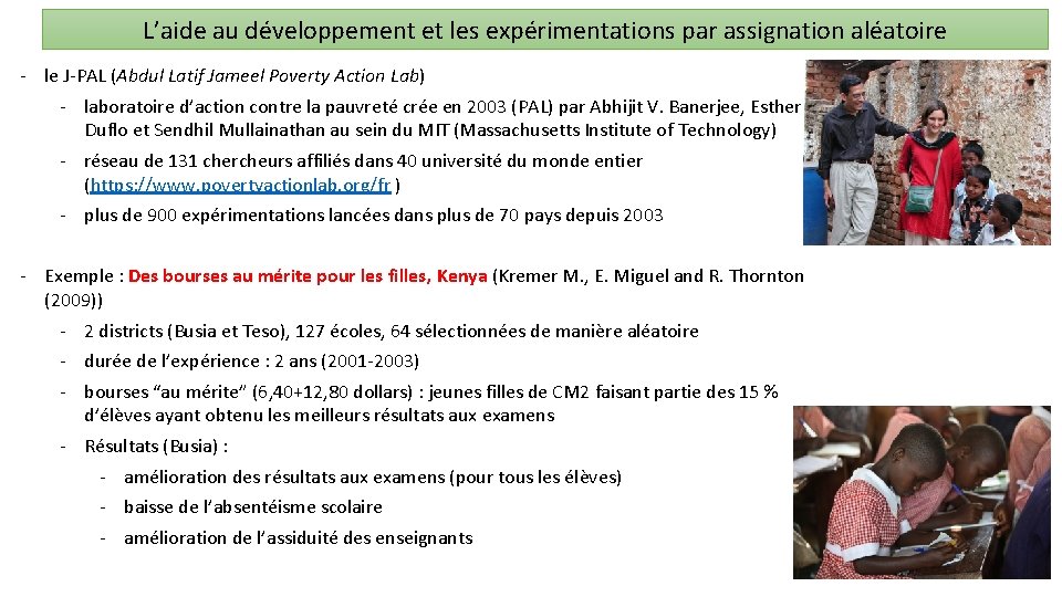 L’aide au développement et les expérimentations par assignation aléatoire - le J-PAL (Abdul Latif