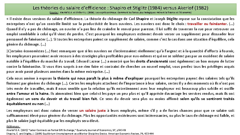 Les théories du salaire d’efficience : Shapiro et Stiglitz (1984) versus Akerlof (1982) (Source