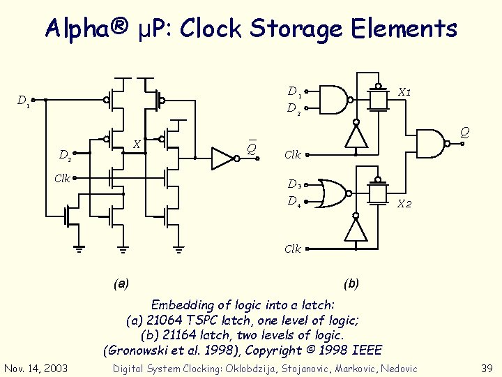 Alpha® µP: Clock Storage Elements D 1 D 2 D 1 X D 2
