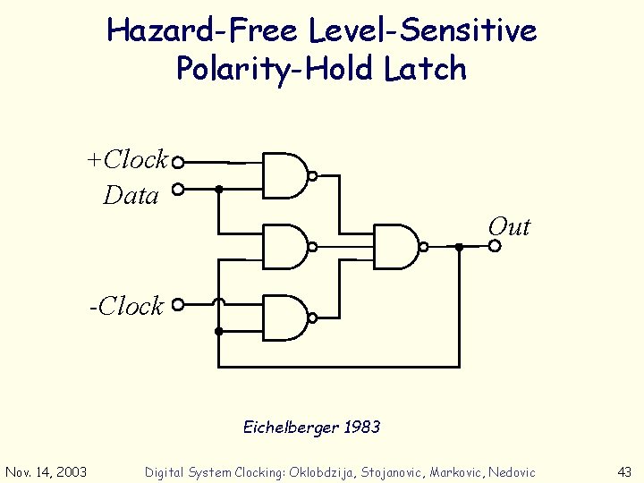 Hazard-Free Level-Sensitive Polarity-Hold Latch +Clock Data Out -Clock Eichelberger 1983 Nov. 14, 2003 Digital
