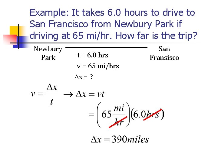 Example: It takes 6. 0 hours to drive to San Francisco from Newbury Park