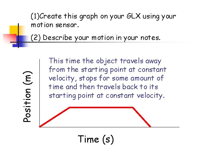 (1)Create this graph on your GLX using your motion sensor. Position (m) (2) Describe