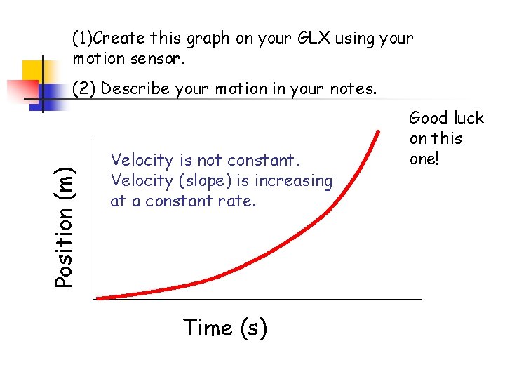 (1)Create this graph on your GLX using your motion sensor. Position (m) (2) Describe