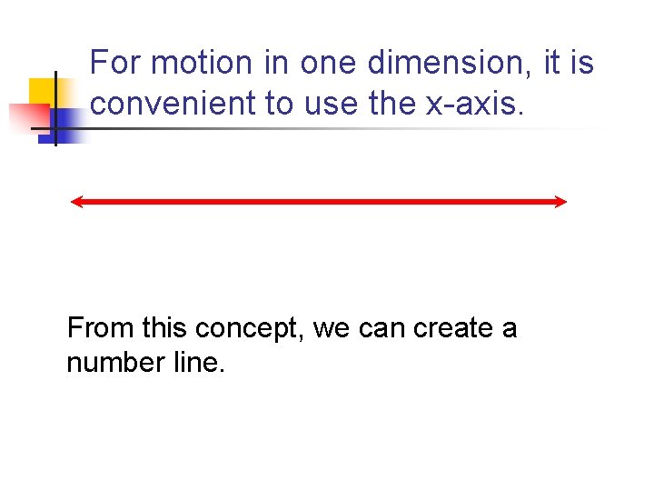 For motion in one dimension, it is convenient to use the x-axis. From this