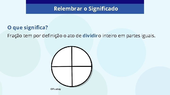 Relembrar o Significado O que significa? Fração tem por definição o ato de dividir