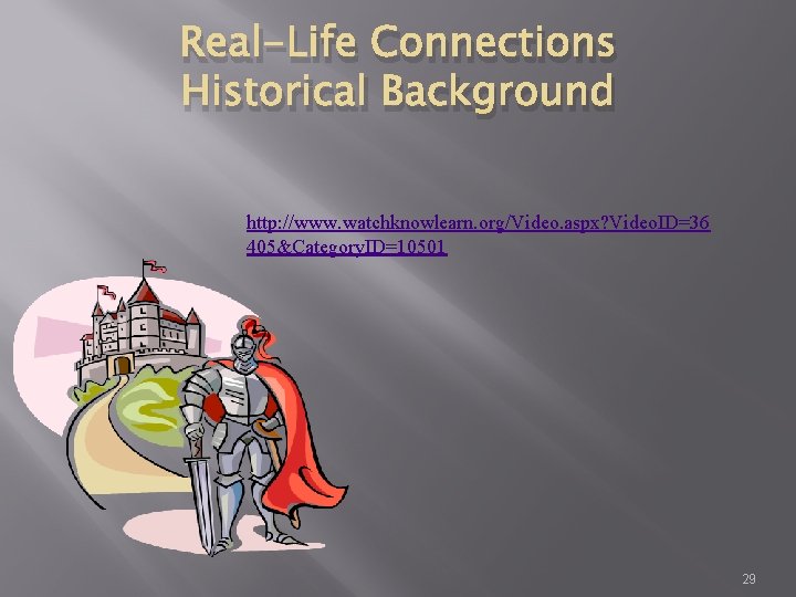 Real-Life Connections Historical Background http: //www. watchknowlearn. org/Video. aspx? Video. ID=36 405&Category. ID=10501 29