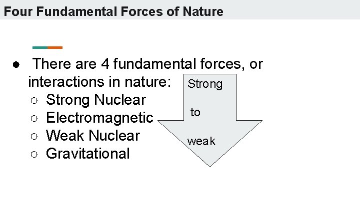 Four Fundamental Forces of Nature ● There are 4 fundamental forces, or interactions in