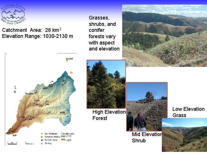 Catchment Area: 28 km 2 Elevation Range: 1030 -2130 m Grasses, shrubs, and conifer