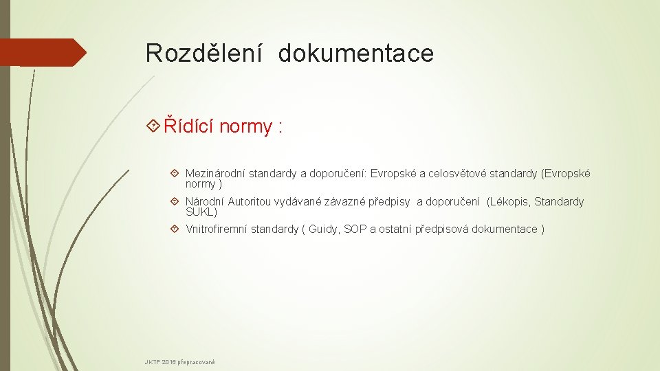 Rozdělení dokumentace Řídící normy : Mezinárodní standardy a doporučení: Evropské a celosvětové standardy (Evropské