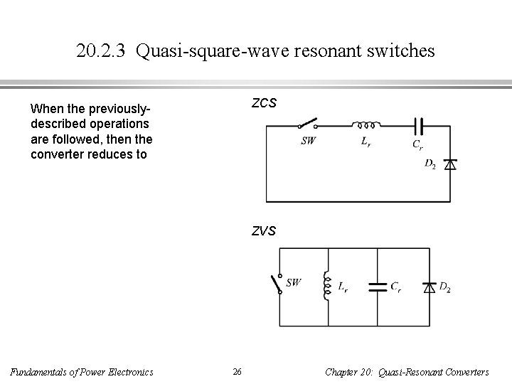 20. 2. 3 Quasi-square-wave resonant switches ZCS When the previouslydescribed operations are followed, then