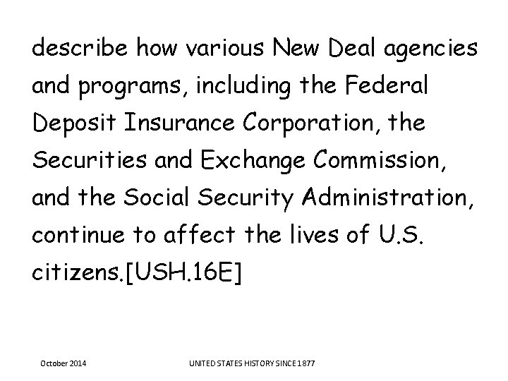 describe how various New Deal agencies and programs, including the Federal Deposit Insurance Corporation, describe how various New Deal agencies and programs, including the Federal Deposit Insurance Corporation,