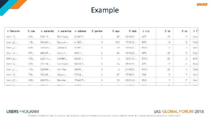 Example SAS and all other SAS Institute Inc. product or service names are registered