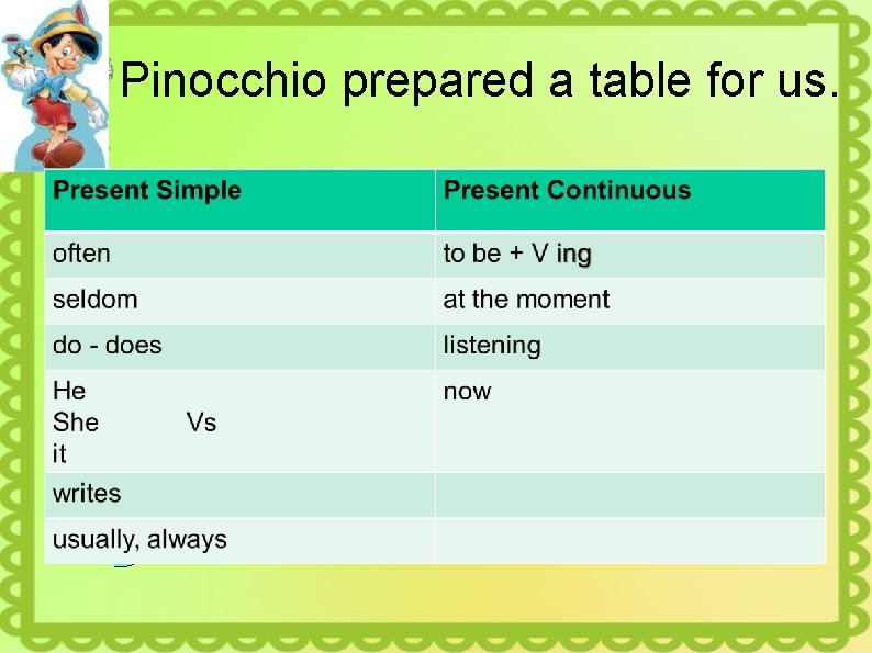 Pinocchio prepared a table for us. 