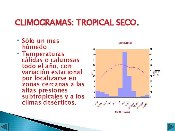 CLIMOGRAMAS: TROPICAL SECO. Sólo un mes húmedo. Temperaturas cálidas o calurosas todo el año,