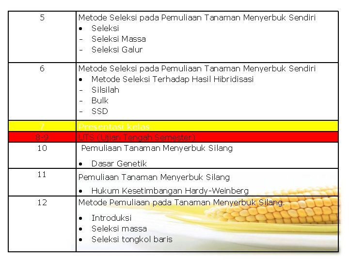 5 Metode Seleksi pada Pemuliaan Tanaman Menyerbuk Sendiri Seleksi - Seleksi Massa - Seleksi