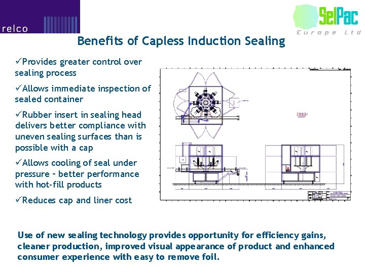 Benefits of Capless Induction Sealing üProvides greater control over sealing process üAllows immediate inspection