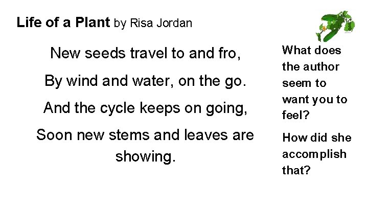 Life of a Plant by Risa Jordan New seeds travel to and fro, By