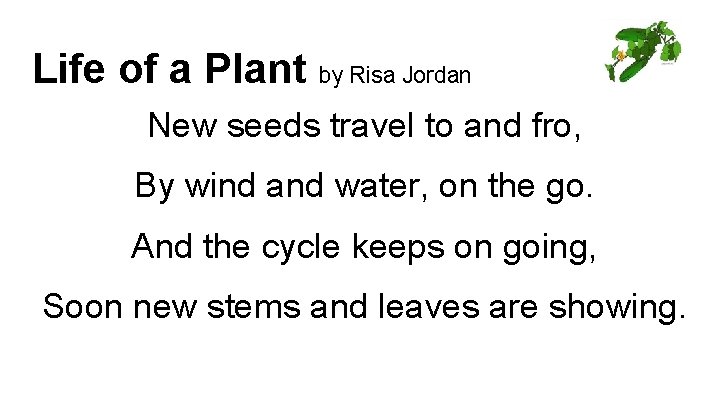 Life of a Plant by Risa Jordan New seeds travel to and fro, By