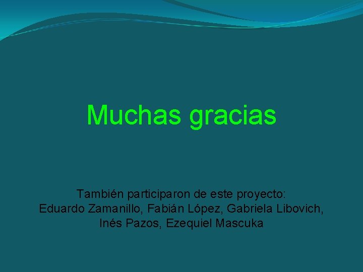 Muchas gracias También participaron de este proyecto: Eduardo Zamanillo, Fabián López, Gabriela Libovich, Inés