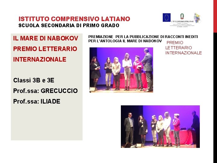 ISTITUTO COMPRENSIVO LATIANO SCUOLA SECONDARIA DI PRIMO GRADO IL MARE DI NABOKOV PREMIO LETTERARIO