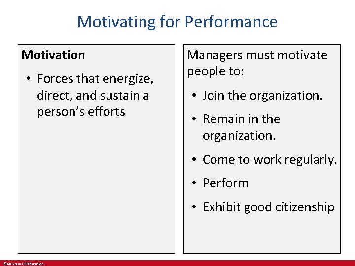 Motivating for Performance Motivation • Forces that energize, direct, and sustain a person’s efforts