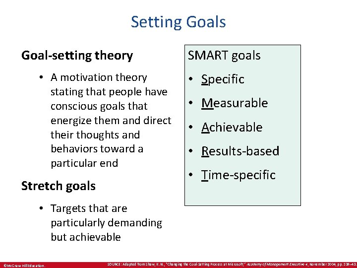 Setting Goals Goal-setting theory • A motivation theory stating that people have conscious goals