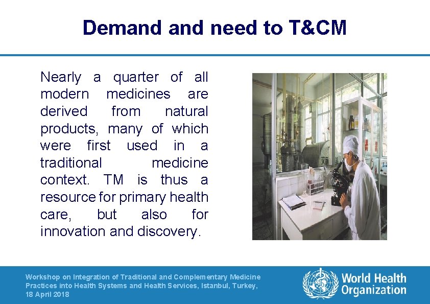 Demand need to T&CM Nearly a quarter of all modern medicines are derived from