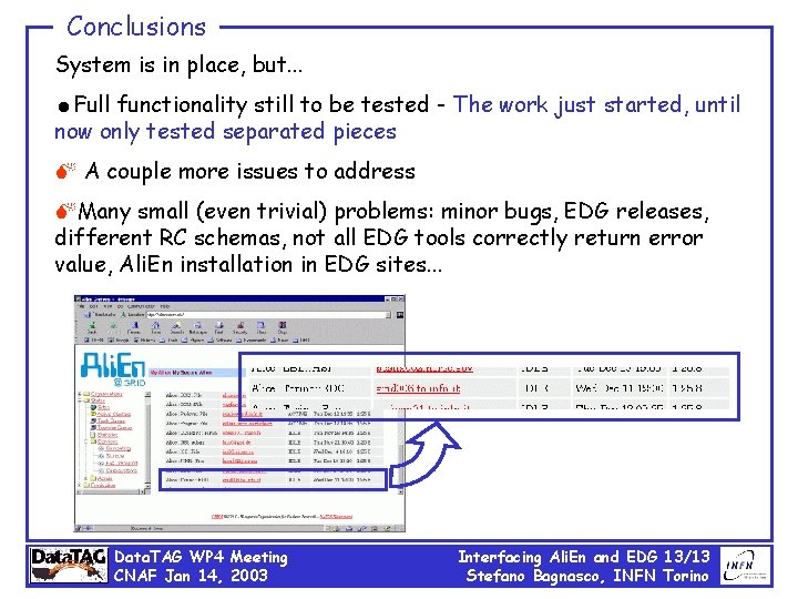 Conclusions System is in place, but. . . =Full functionality still to be tested