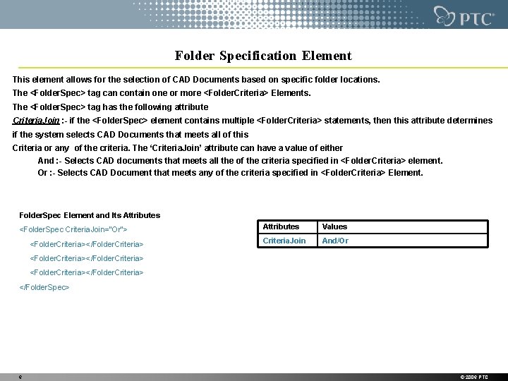 Folder Specification Element This element allows for the selection of CAD Documents based on Folder Specification Element This element allows for the selection of CAD Documents based on