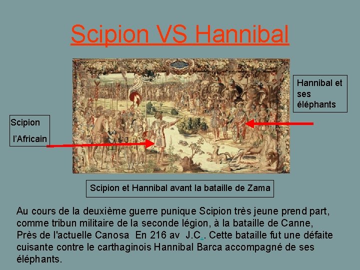 Scipion VS Hannibal et ses éléphants Scipion l’Africain Scipion et Hannibal avant la bataille