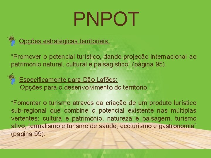 PNPOT • Opções estratégicas territoriais: “Promover o potencial turístico, dando projeção internacional ao património
