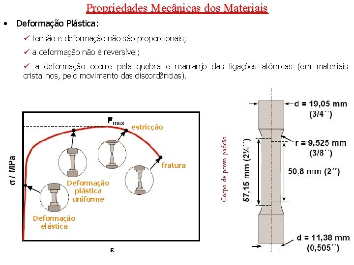 Propriedades Mecânicas dos Materiais Deformação Plástica: ü tensão e deformação não são proporcionais; ü Propriedades Mecânicas dos Materiais Deformação Plástica: ü tensão e deformação não são proporcionais; ü