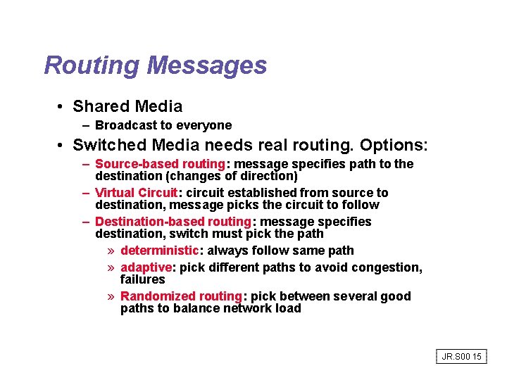 Routing Messages • Shared Media – Broadcast to everyone • Switched Media needs real Routing Messages • Shared Media – Broadcast to everyone • Switched Media needs real