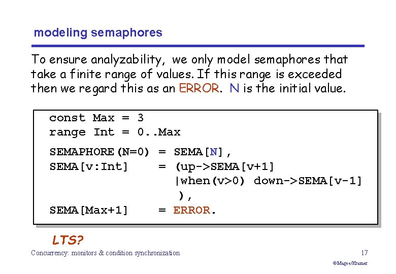 modeling semaphores To ensure analyzability, we only model semaphores that take a finite range