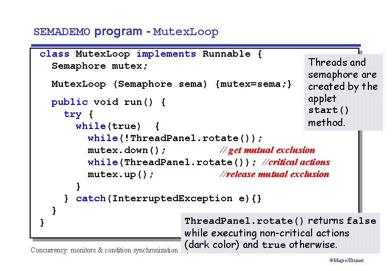 SEMADEMO program - Mutex. Loop class Mutex. Loop implements Runnable { Semaphore mutex; Mutex.