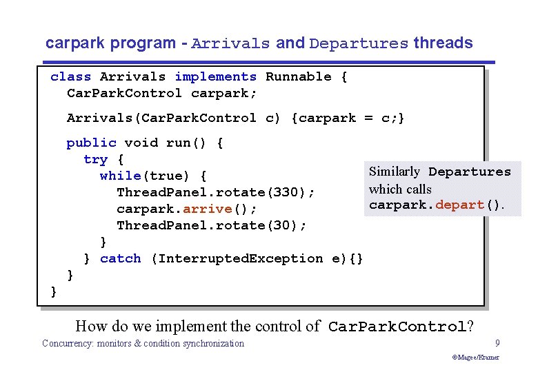 carpark program - Arrivals and Departures threads class Arrivals implements Runnable { Car. Park.