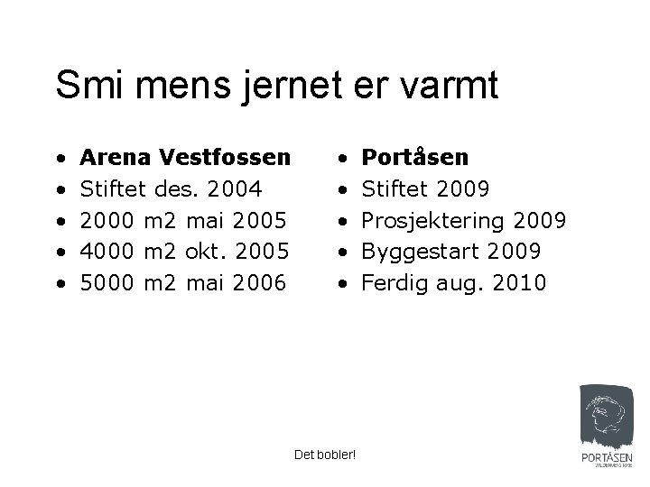 Smi mens jernet er varmt • • • Arena Vestfossen Stiftet des. 2004 2000